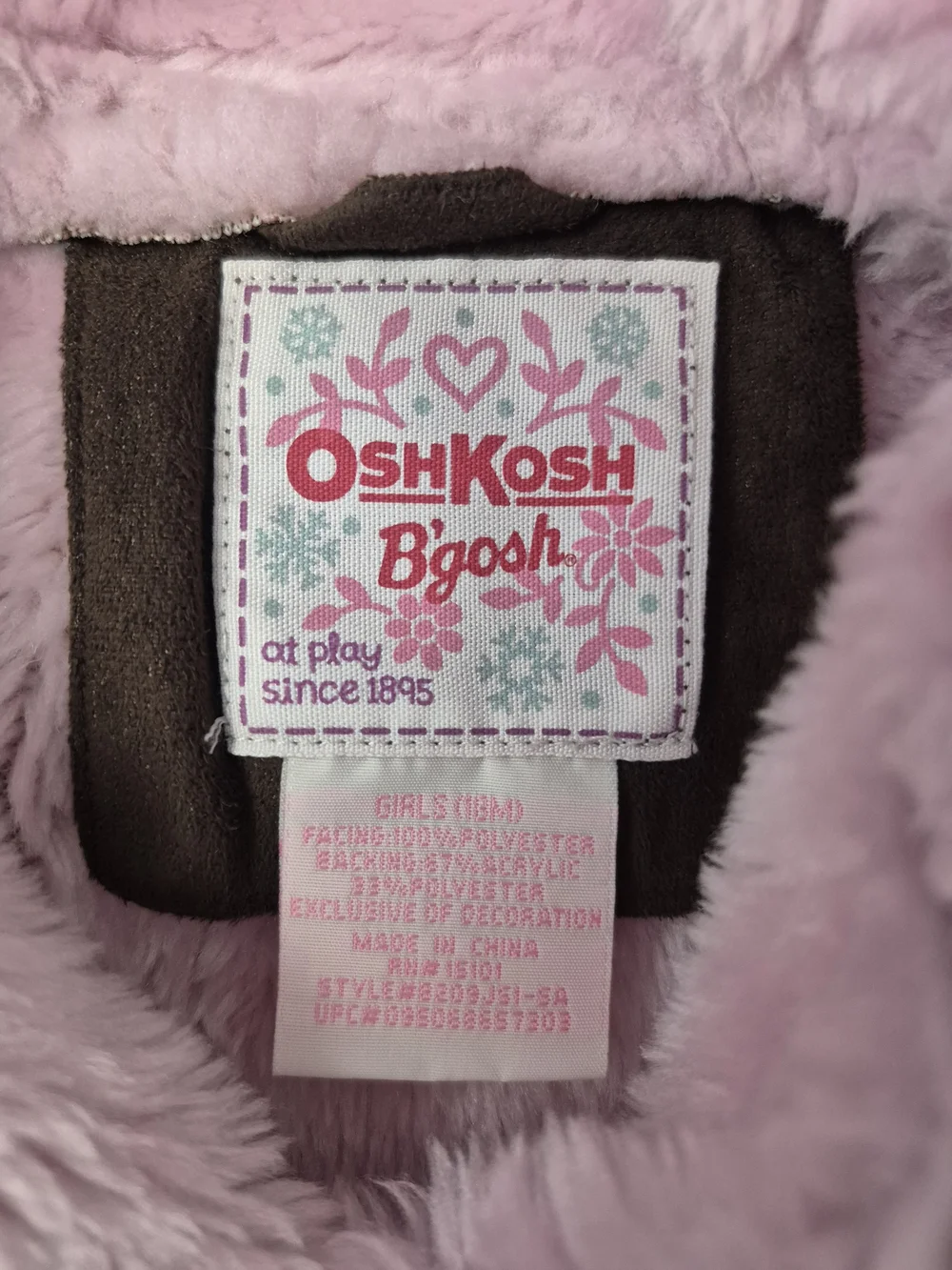 Vintage 90s OshKosh B’gosh Baby Girl Faux Shearling Floral Embroidered Coat 18M